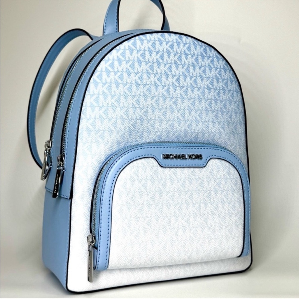 Michael Kors Light Blue and White Monogram Backpack